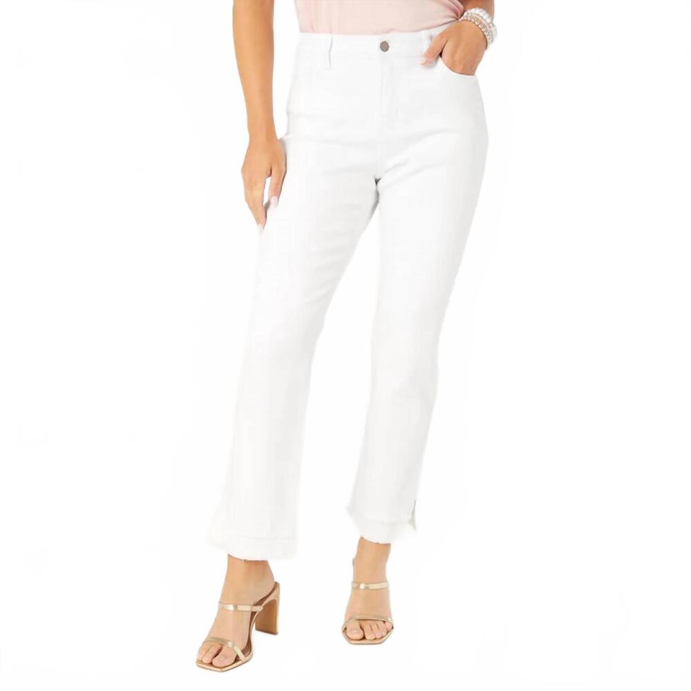NEW COCO + CARMEN women's mary straight ankle with double fringe pant in white